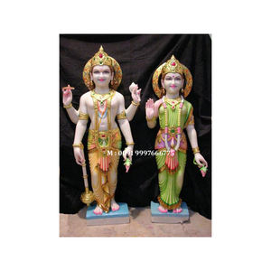 Hermosos ídolos hechos a mano de mármol blanco de la diosa Laxmi y el dios Vishnu, diseño único, utilizados para decoración del festival Diwali y para regalos. - Product Image 1