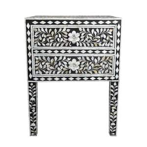 Table de console moderne en métal ottoman noir avec incrustation d'os au design bohème unique pour la décoration de la maison et du salon. - Product Image 3