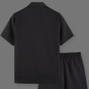 Conjunto Casual de Dos Piezas para Hombre, Camiseta de Punto de Manga Corta Negra y Pantalones Cortos con Botones, Conjunto Coordinado de Ropa Exterior - Product Image 2