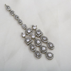 Conjunto de Collar chapado en plata con CZ y piedras de rubí Hermosos pendientes Bindi para bodas Fiestas con piedra principal de circón - Product Image 4