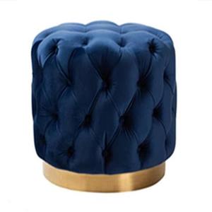 Pouf ottoman rond en velours gris capitonné de petite taille pour salon et chambre à coucher, petit tabouret rond de style ottoman - Product Image 3