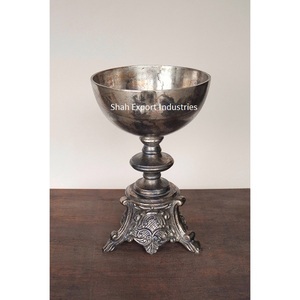 Antique Silver Large Metal Flower Bowl Handmade Embossed <b>Vase</b> Holder for Wedding Engagement Ceremony Coastal for Weddings Events - Product Image 4