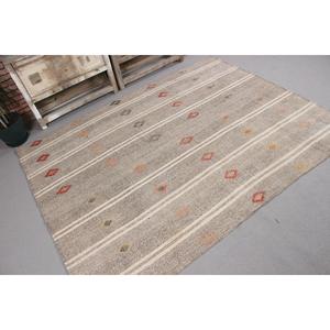 Tapis vintage 5,5x7 pieds, tapis turc, tapis à carreaux marron rouge - Product Image 3