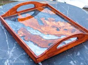 HOT SQUARE <b>WOOD</b> EPOXY RESIN <b>TRAY</b> Fabulous Decorative Design for Serving Food in Kitchen Restaurants Home Use - Product Image 2