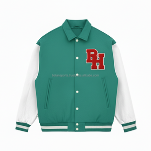 Veste universitaire en mélange de laine de qualité supérieure 480 GSM corps vert manches blanches en cuir souple Logo personnalisé vestes universitaires pour femmes de Style unisexe - Product Image 1