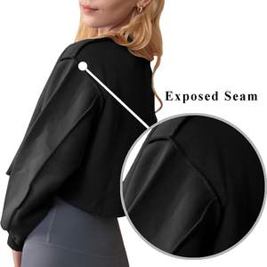 Sudadera de alta calidad al por mayor, sudadera recortada de lana para mujer, sudadera recortada de cuello redondo de algodón liso para mujer - Product Image 3