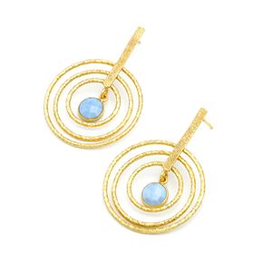 Dua <b>Blue</b> <b>Opal</b> Brass Drop <b>Earrings</b> Handmade 18K Gold Plating Elegant Trendy Natural Gemstone Wedding Women's Jewelry - Product Image 1