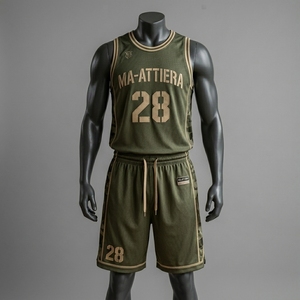 Conjunto de pantalones cortos de baloncesto verde oliva para hombre, uniforme deportivo sin mangas, número 28, ropa de equipo de entrenamiento atlético - Product Image 1