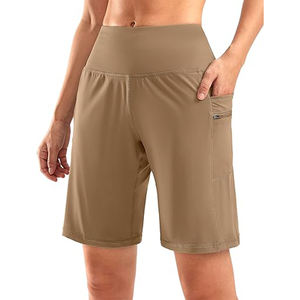 Bermuda taille haute pour femme Short d'entraînement athlétique longueur genou 9 ''avec poches zippées Parfait pour le yoga et la course à pied - Product Image 1