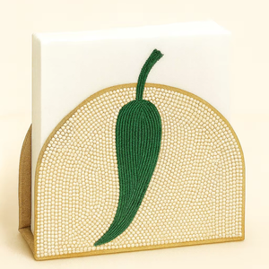 Porte-serviettes artisanal de qualité supérieure porte-serviettes perlé fait à la main vert Chili broderie cuisine et salle à manger décor Occasions spéciales - Product Image 1