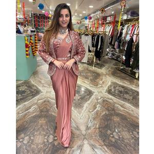 สินค้ามาใหม่ผ้าไหมผสมน้ำหนักเบาสวมใส่ง่ายทันสมัยผ้าส่าหรีพร้อมชุดทางการและลำลองจัดส่งเร็วสำหรับชุดปาร์ตี้ - Product Image 1