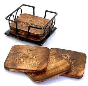 Posavasos de madera de nogal personalizados Set Classic Hexagon Square Prints Posavasos de madera redondos de cerámica natural para el hogar Hotel Precio bajo - Product Image 3