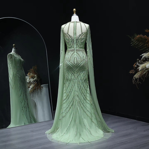 <span class=keywords><strong>Robe</strong></span> de soirée musulmane de luxe en vert <span class=keywords><strong>sauge</strong></span> avec cape, manches longues, <span class=keywords><strong>robe</strong></span> de mariée arabe de Dubaï pour femmes, robes de soirée Lsz042 - Product Image 2
