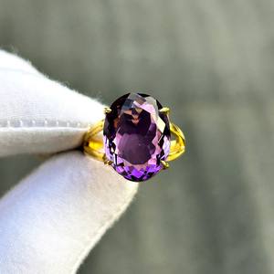 Bague en améthyste véritable plaquée or 14 carats, bague de mariage pour femme, bague faite à la main, bijoux de pierre de naissance - Product Image 2