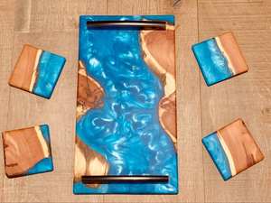 Posavasos de lujo personalizados para bebidas derrames resina madera de nogal decoración del hogar posavasos de madera de resina epoxi para promociones - Product Image 3