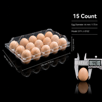 Bandeja para Huevos de 15 Unidades, Transparente, de Plástico PET, Apilable, Tipo Concha, para Granjas Avícolas, Comercios Minoristas y Centros de Empacado de Huevos