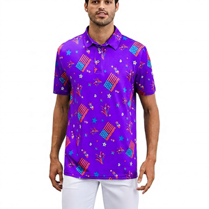Chemise décontractée pour homme à manches courtes, imprimé numérique patriotique, bleu, rouge, blanc, étoiles et drapeaux, respirante, tricotée, 180g, 100% polyester - Product Image 5