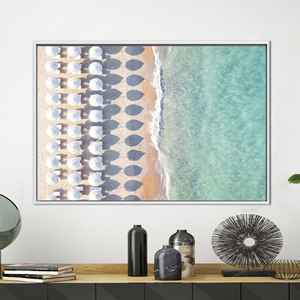 Beach With Umbrellas Printed <b>Canvas</b> Decor - Coastal Art Landscape,1P:White <b>Framed</b> - Product Image 1