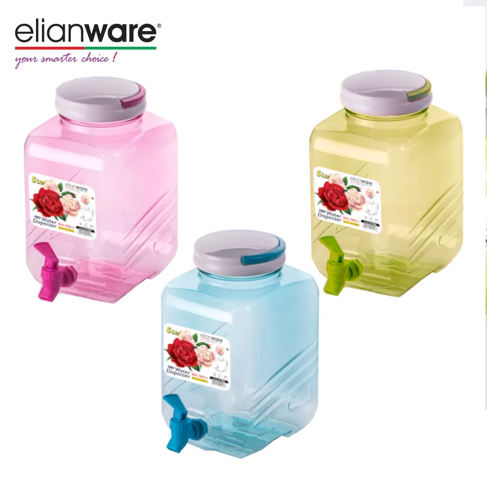 Elianware Dispensador de água potável de plástico colorido de qualidade premium Dispensador de bebidas 5Ltr para utensílios de cozinha uso em piquenique