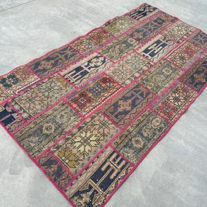 Alfombra Turca de 3.9x7.2 pies, Alfombra Vintage, Alfombra Abstracta Azul y Roja - Product Image 4