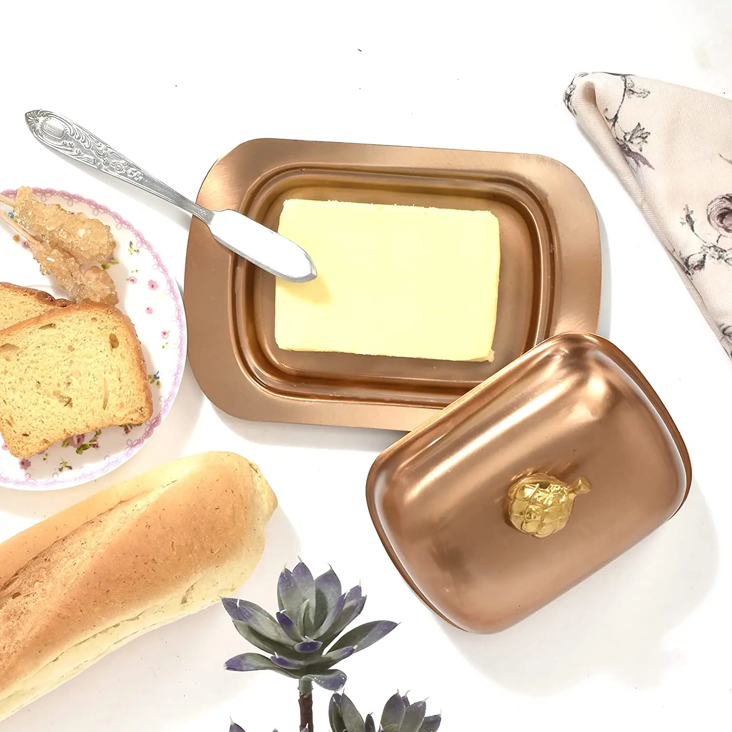 Luxo aço inoxidável manteiga prato armazenamento caixa organizador para casa cozinha mesa ware recipiente goleiro manteiga queijo caixa coberta