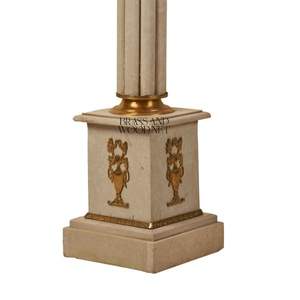 Pedestal de mármol beige clásico acanalado con capitel corintio romano de latón - Product Image 6