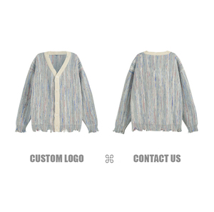 Suéter Cardigan Personalizado con Logotipo para Hombre Streetlab, Cuello en V a Rayas, Tejido de Punto, Otoño Invierno, Corte Holgado Informal, Tallas S-2XL - Product Image 5