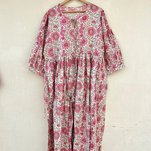 Haute qualité indien main bloc coton robe patineuse longue en mousseline de soie florale et solide imprimé numérique longueur Midi - Product Image 1