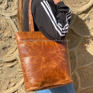 Real Handmade Crunch <b>Leather</b> Tote Bag Women Stylish <b>Shopping</b> Bag Causal Big Size Tote Bag Best Gift for Women - Product Image 3