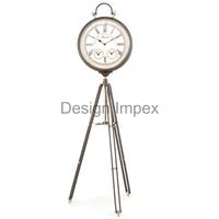 Horloge debout fabriquée en Inde Vintage horloge ronde support artisanat horloge en métal avec trépied réglable prix de gros