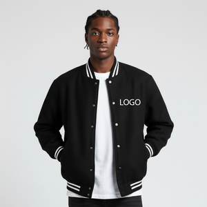 Chaqueta de Invierno de Manga Larga Estilo Universitario Negra, Nueva Llegada en Oferta, 100% Lana, Diseño Sólido con Letras de Béisbol en la Parte Delantera, Personalizable e Impermeable - Product Image 1