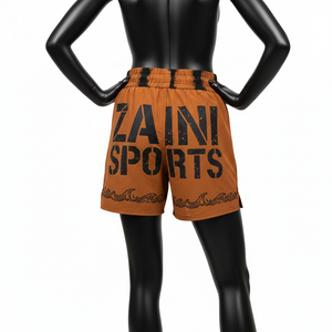 Short de bain en nylon premium 180 GSM, orange, avec strass thermocollés, ceinture jacquard personnalisée et bande latérale - Product Image 2