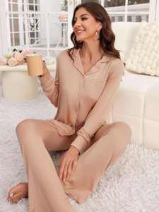 SleepwearPremium Women's Elastic Waist V-neck Short Sleeve Breathable Polyester Fiber 4-Piece <b>Pajamas</b> Set - Product Image 4