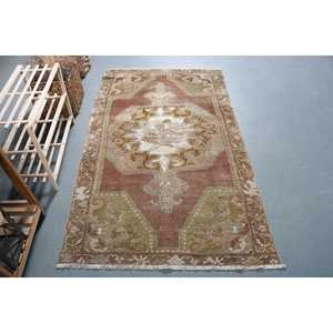 3.6x6.1 ft Rug, Turkish Vintage Rug, <b>Brown</b> Red Polka dot <b>Wool</b> Rug - Product Image 1