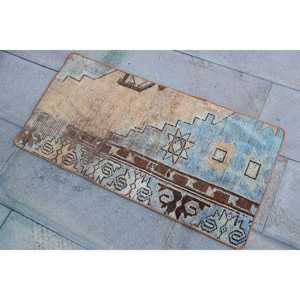 Alfombra de 1.6x3.2 pies, Alfombra Turca Vintage, Alfombra Oriental Azul de Lana - Product Image 2