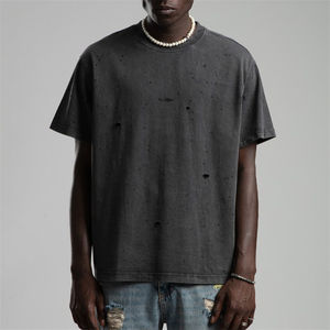 T-shirt de haute qualité en gros pour hommes, coupe classique, 100% coton, délavé à l'acide, imprimé, style streetwear, 180g - Product Image 1