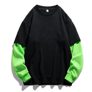 2025 Otoño Invierno suéter sólido hombres cuello redondo pulóver inferior sudadera manga empalmada contraste Color sudadera - Product Image 1