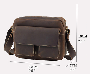 Sac messager en cuir véritable pour homme, bandoulière réglable, sacoche classique à fermeture éclair, couleur unie, usage quotidien - Product Image 2