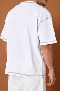 T-shirt surdimensionné personnalisé pour homme, en tissu tricoté sérigraphié, style streetwear, manches courtes, épaules tombantes, poids lourd. - Product Image 2