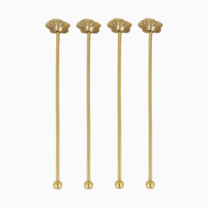 Agitadores de bebidas con mango de flor de metal dorado de la mejor venta al por mayor - Product Image 1
