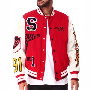 Veste de baseball universitaire pour hommes Vente en gros Patchs personnalisés en chenille et strass avec logo Veste de baseball pour hommes pour l'hiver - Product Image 1