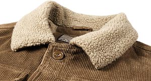 Vestes de camionneur vintage 100% coton pour hommes manteau d'hiver épais doublé en velours côtelé Denim revers boutonné Sherpa - Product Image 2