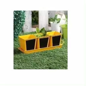 Ensemble de 3 jardinières en métal avec plateau à poignée Pots d'herbes et jardinières pour plantes jaunes à un prix abordable dans un design tendance - Product Image 2