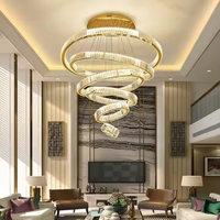 Petit lustre LED moderne de luxe grand anneau cercle suspension pour salon avec base E26 pour décoration d'escalier long