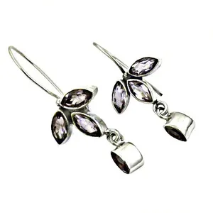 Boucles d'oreilles pendantes en argent 925 avec améthyste pour femmes, bijoux fins - Product Image 1