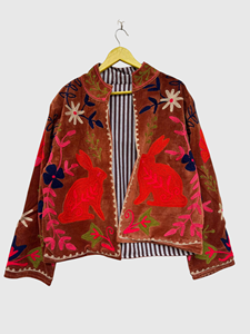 Veste en velours brodée à la main à motifs floraux, manches longues, grande taille, style Prairie Chic, modèle pull-over, pour l'automne - Product Image 1