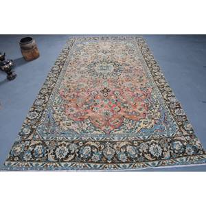 Nouveau 6.4 X 11.5ft Classique Brun Bleu Patchwork Turc Tapis Viscose Laine Rectangulaire Salon Tapis pour Entrée Couloir Latex - Product Image 1