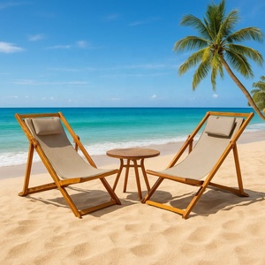 Chaise pliante Meubles d'extérieur Chaise de plage en bois Chaise de jardin pour se détendre, Prix ​​bas Chaise pliable avec hauteur réglable - Product Image 3