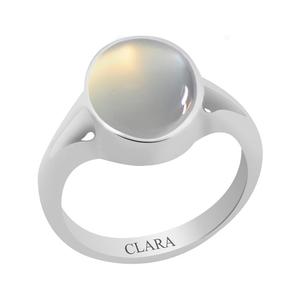 Rhodium-Plated Garnet Gemstone <b>Ring</b> with Cut Moonstone (9.3cts or 10.25ratti) - Product Image 1