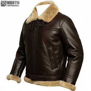 Nouvel arrivage de blouson bombardier de moto d'hiver en fourrure de cuir véritable de haute qualité pour hommes logo avant respirant - Product Image 1